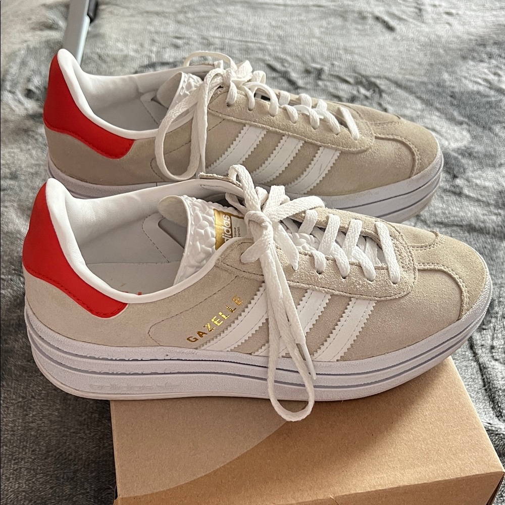 Adidas Women's Cream and Red Sneakers
